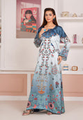 Powder Blue Floral Printed Silk Long Shirt & Trouser