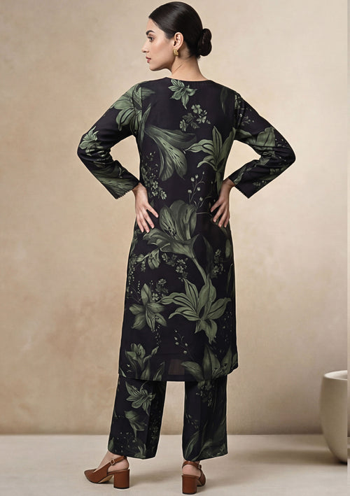 Plum Charcoal Linen Stitched Staple Digital print suit