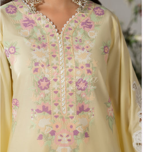 Creamy Yellow Karma Signature Embroidered 3 Piece suit
