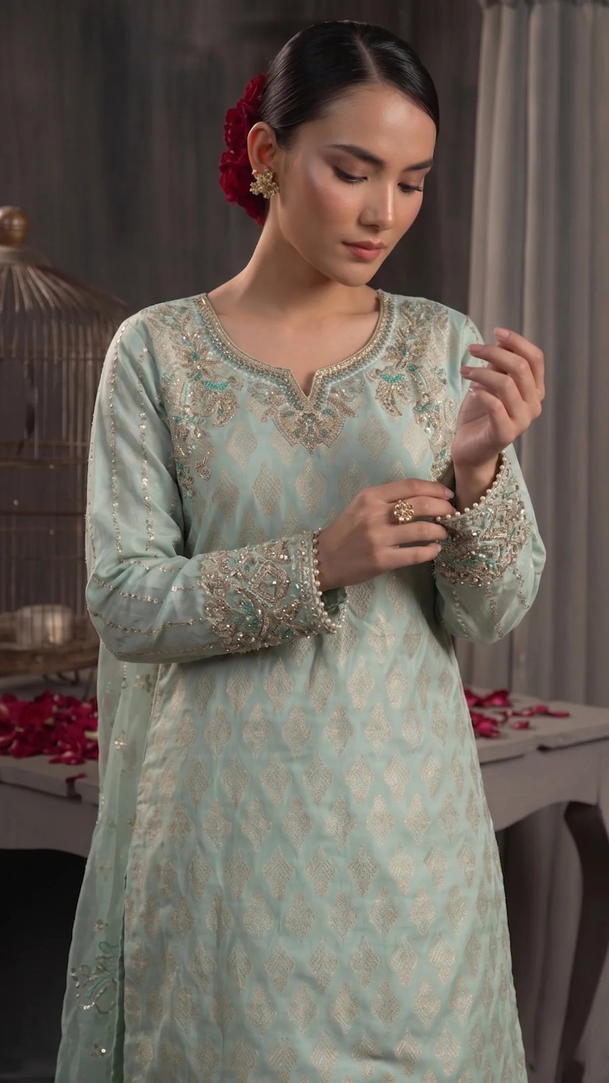 Mint gharara with hand embellishments