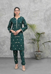 Zuri bottle green colour two piece