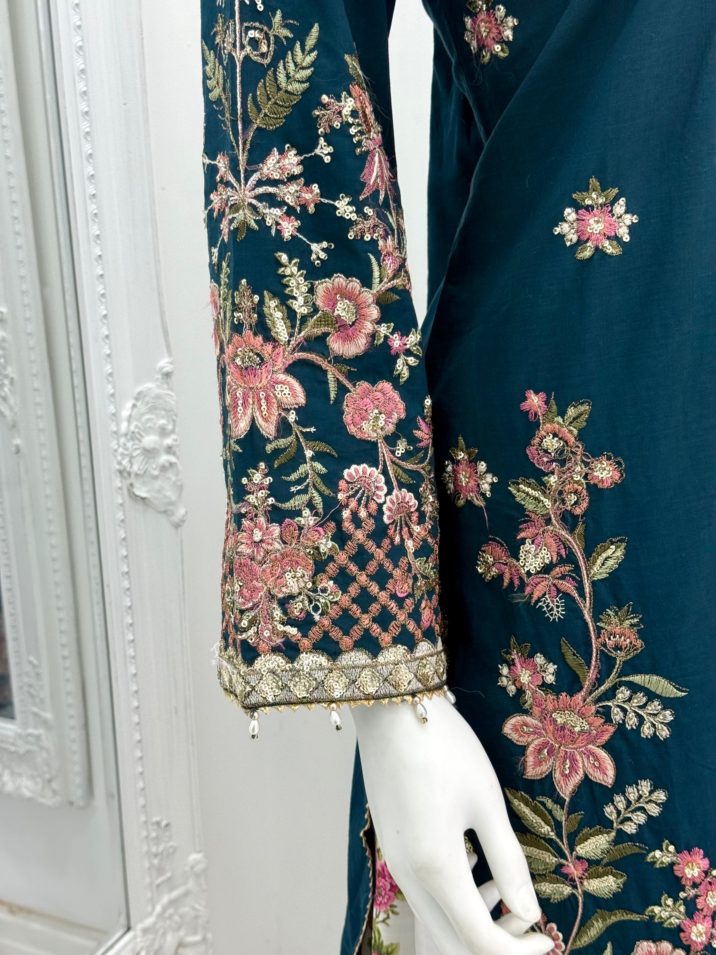 Ethnic inspired blue with white floral plazo trousers