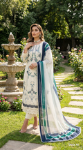 White and blue Maria b inspired 3pc outfit with silk scarf
