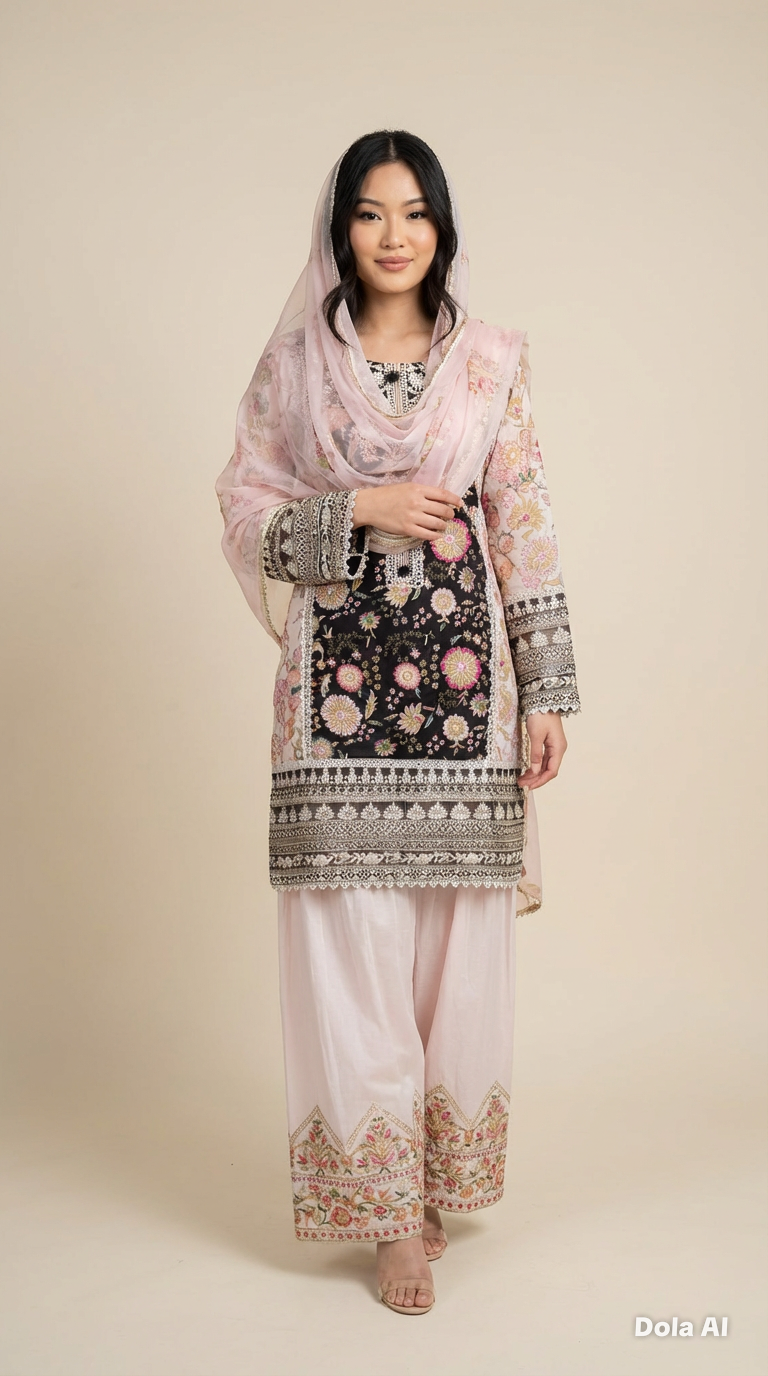 Karma Black Floral Farshi 3pc Outfit