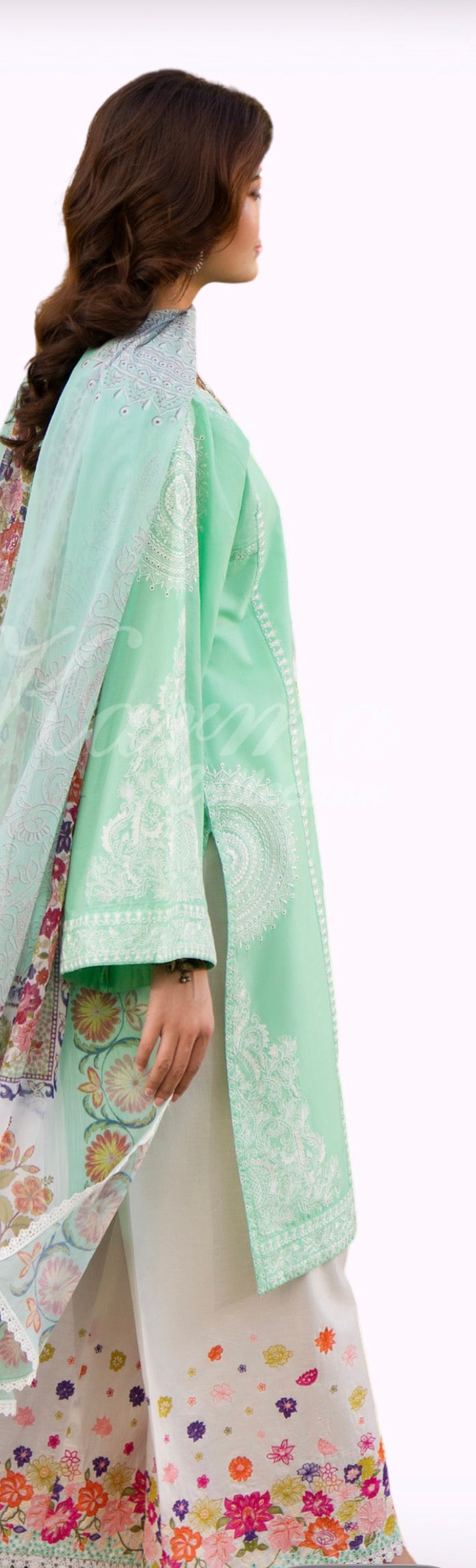 Mint green with white embroidery original karma collection 3pc outfit