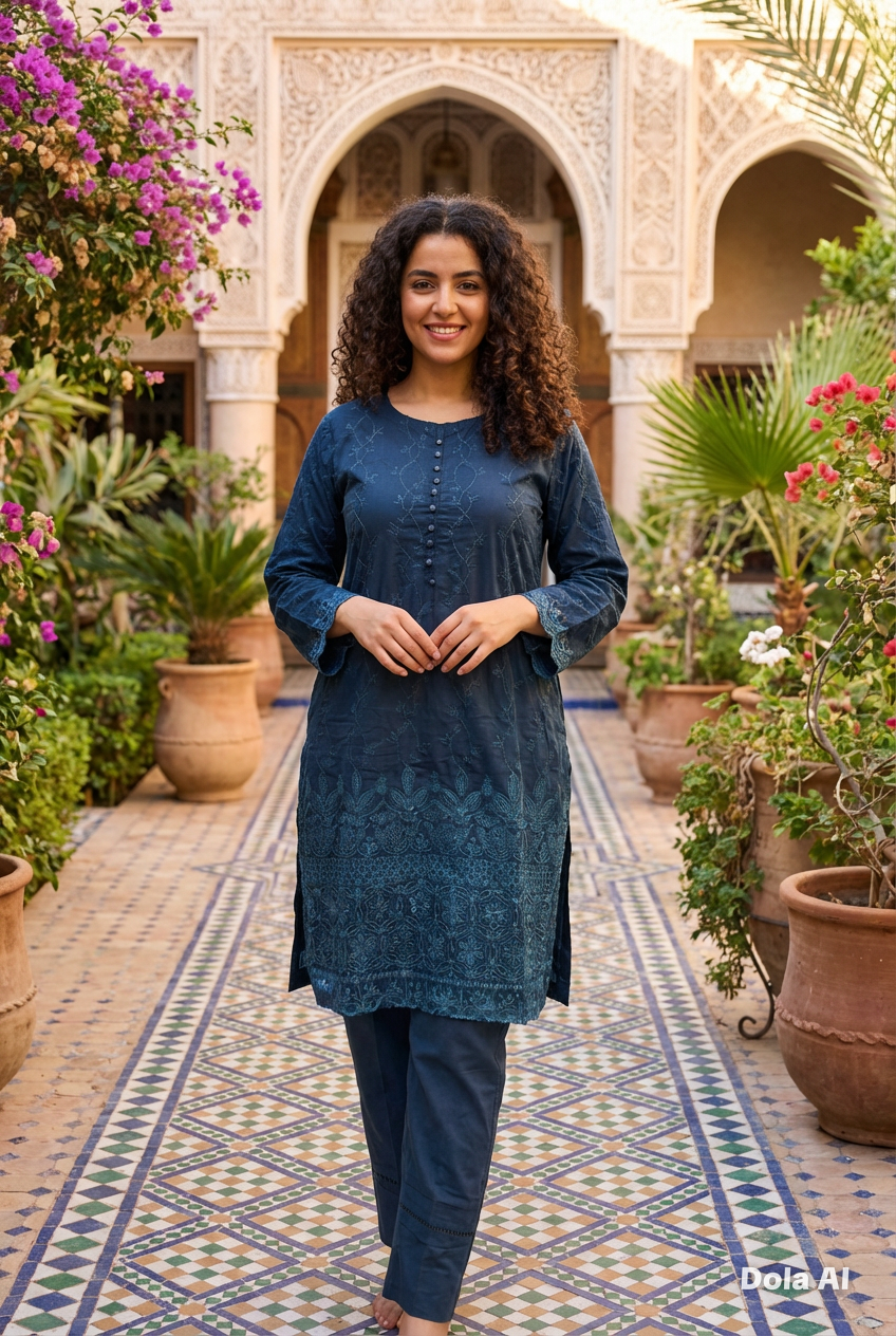 2pc co-ord set navy blue full thread embroidery