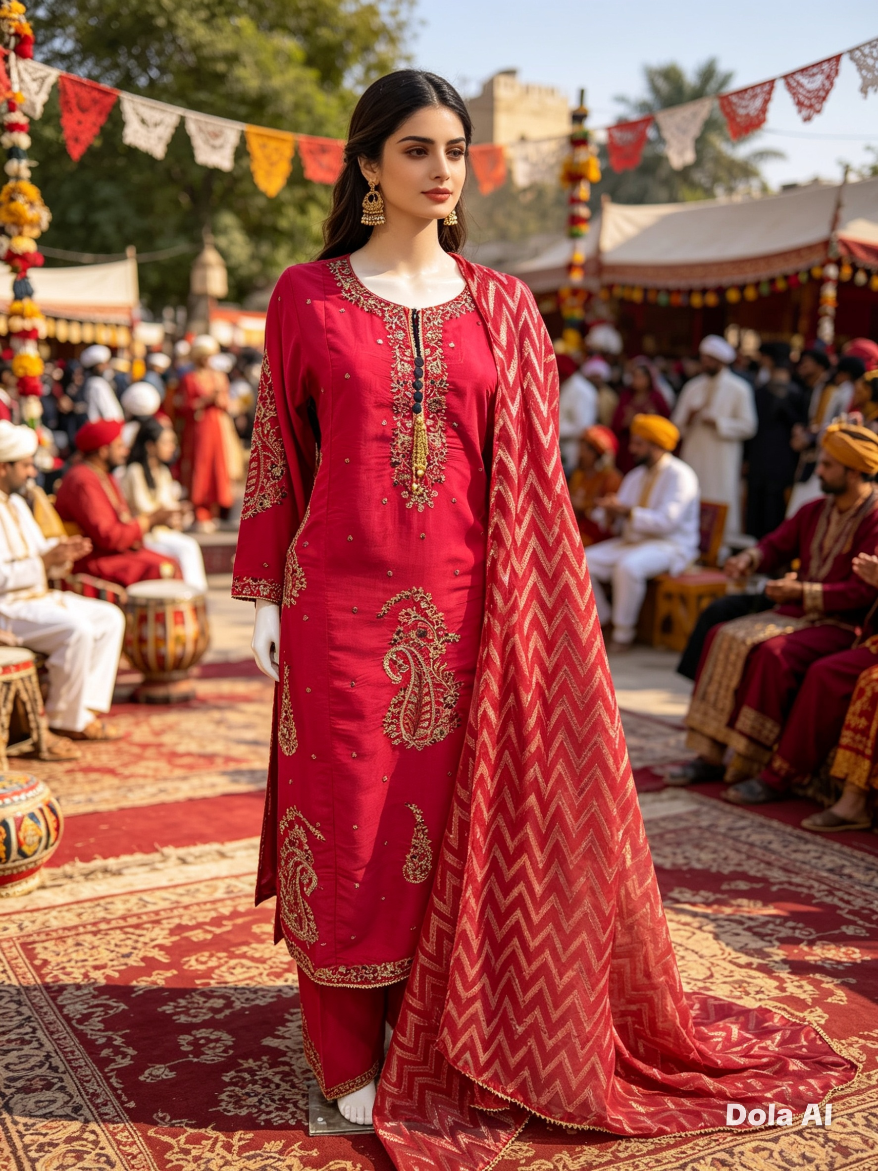 Ethnic inspired shocking pink 3pc outfit