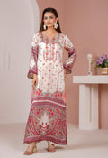 Ivory Red Floral Printed Silk Long Shirt & Trouser