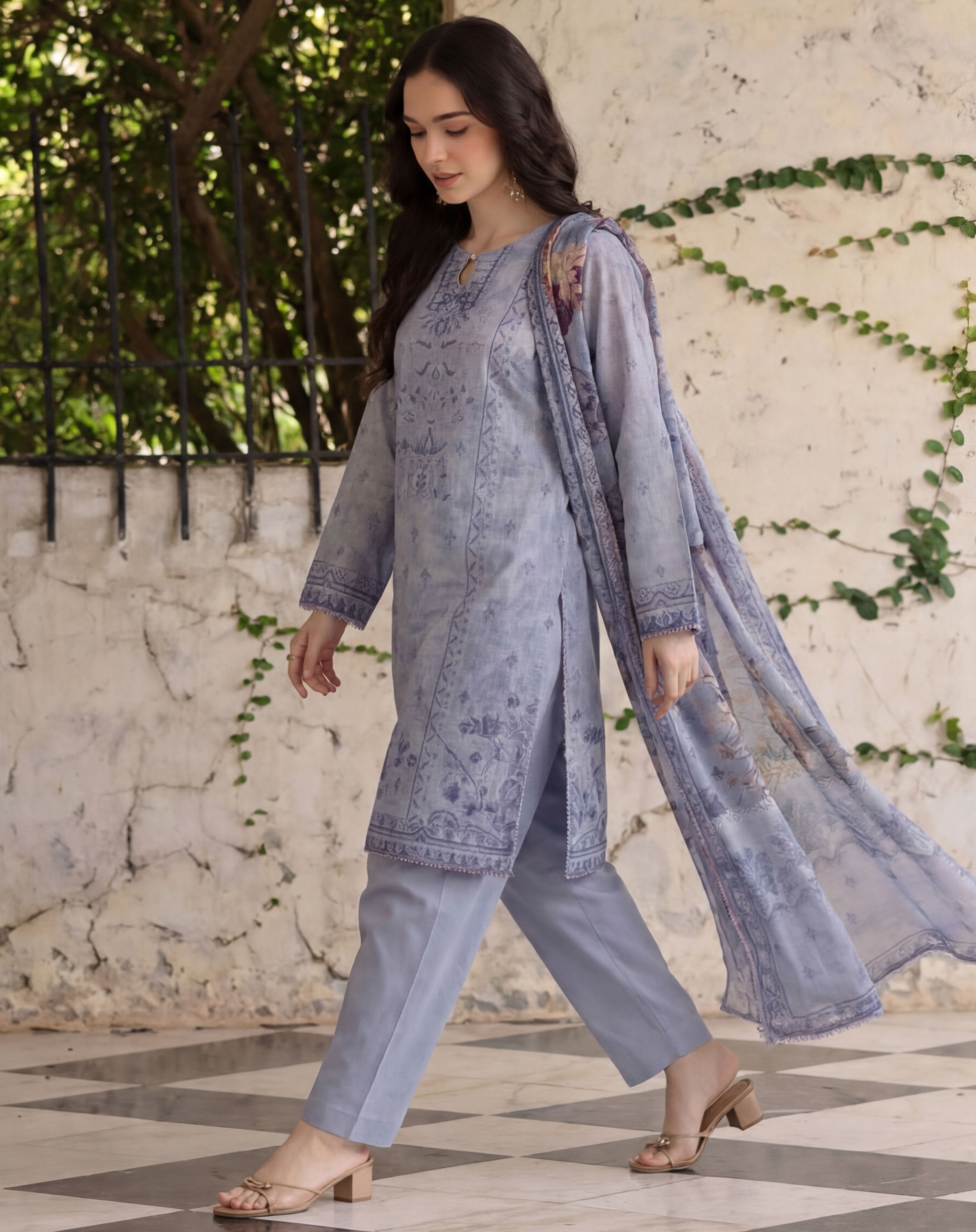 Lavender Grey 3pc Lawn Stitched Suit