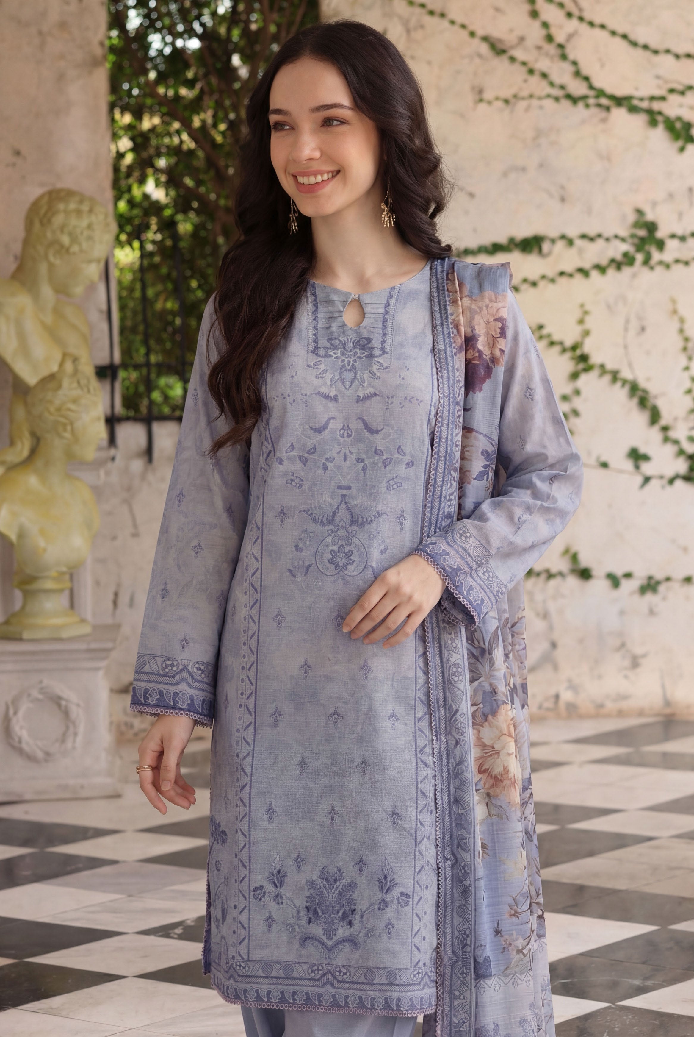 Lavender Grey 3pc Lawn Stitched Suit