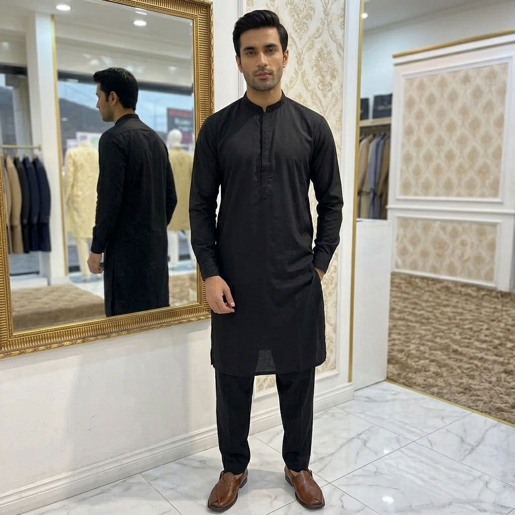 Embroidered Black Kurta Trouser