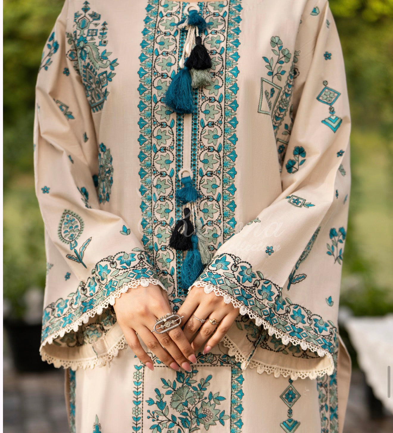 Baige and blue 3cpc embroidery original karma outfit