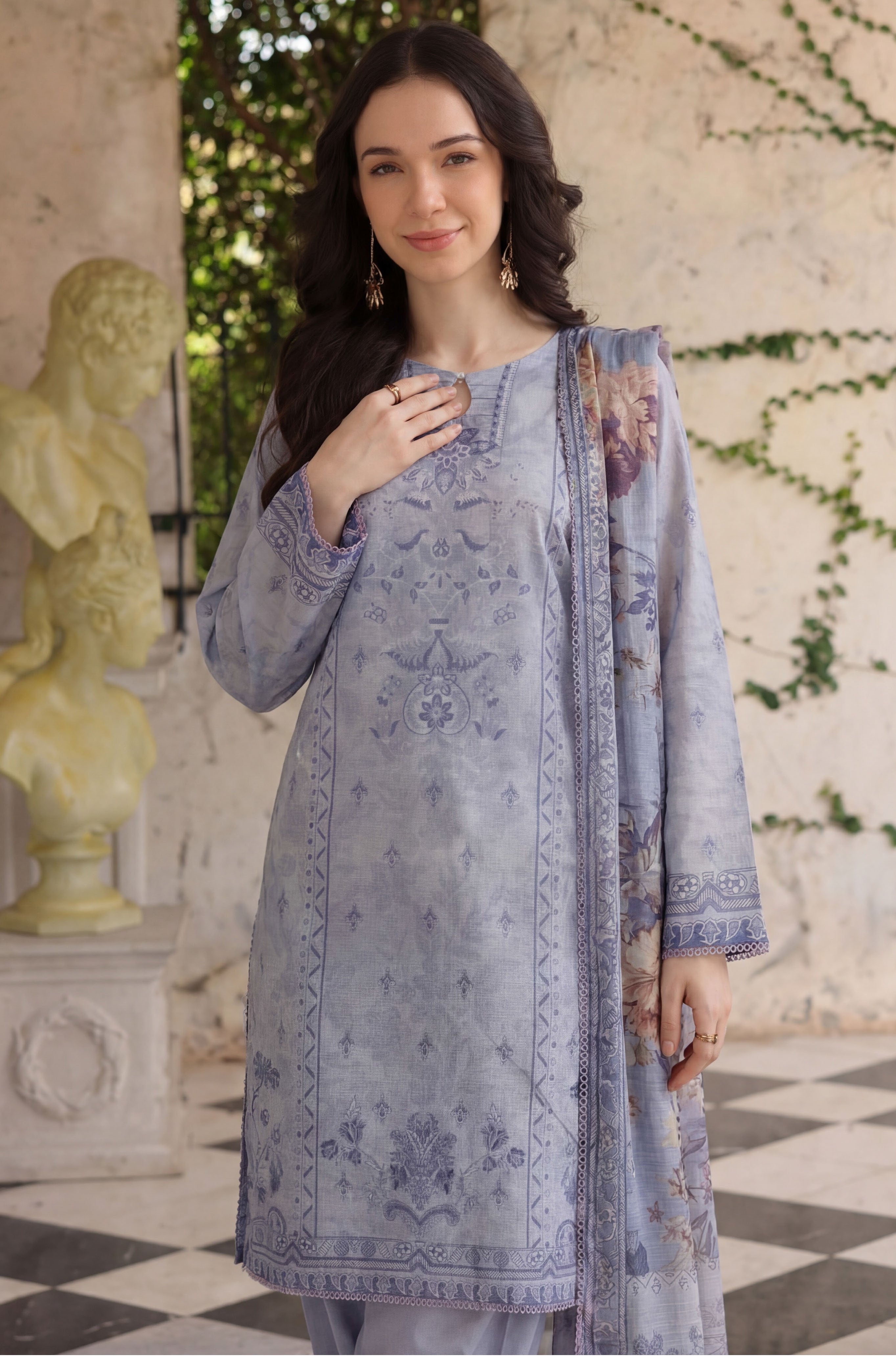 Lavender Grey 3pc Lawn Stitched Suit
