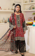 Crimson Noir Embroidered Lawn Suit with Printed Dupatta & Farshi Shalwar