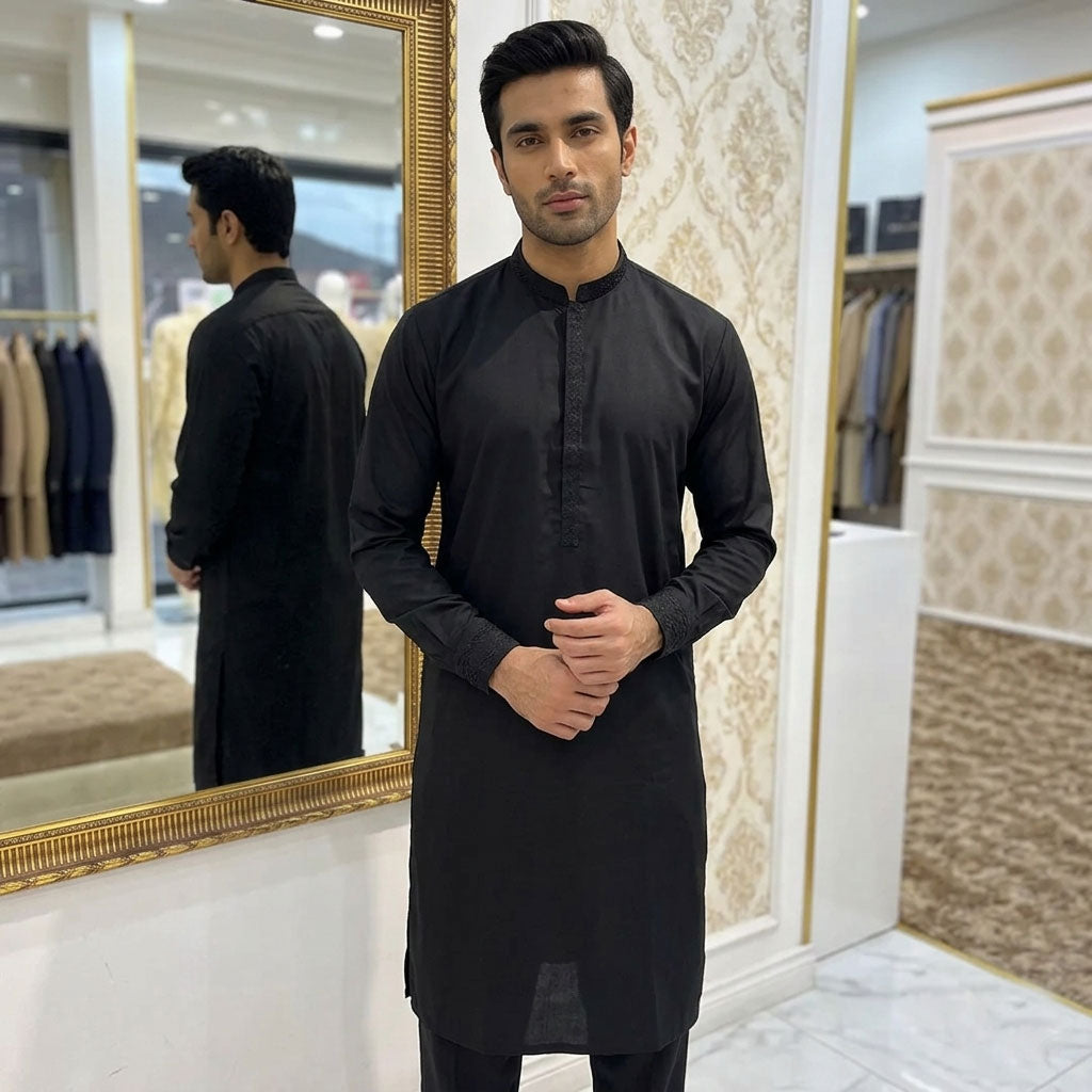 Embroidered Black Kurta Trouser
