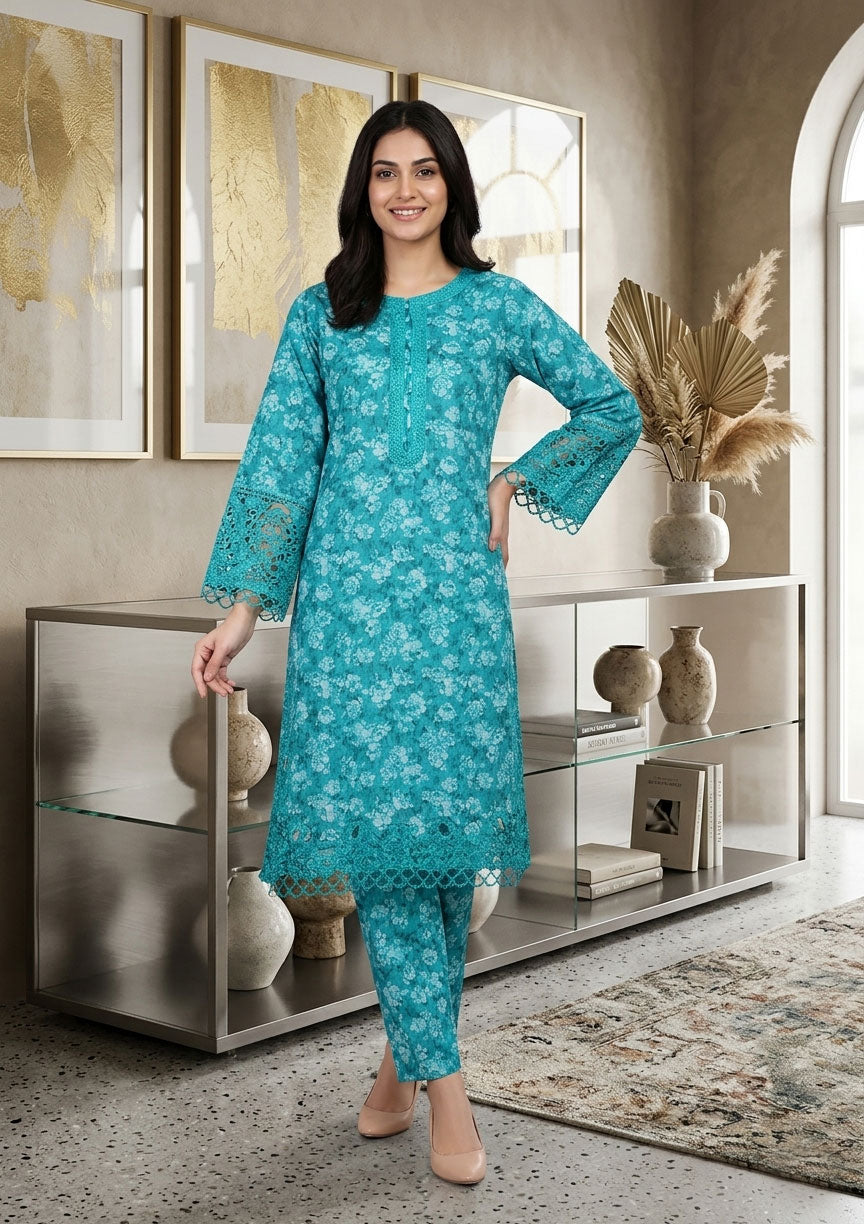 Teal Blue trendy Patch Work Co-ord Set
