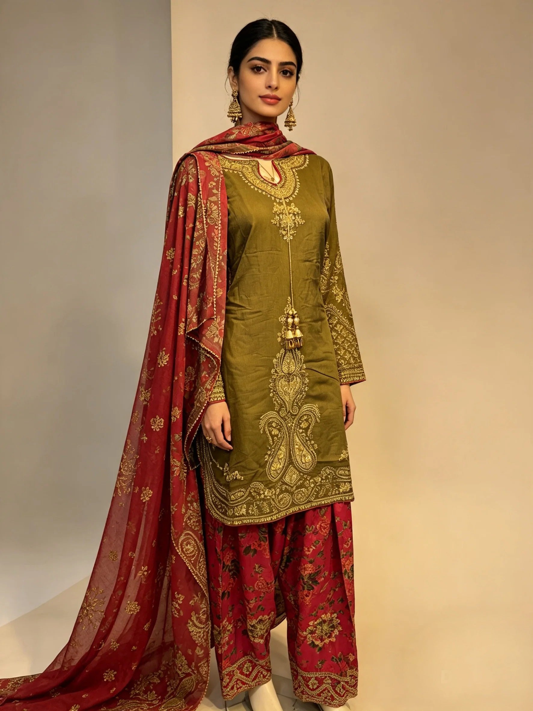 Ethnic inspired mint green outfit with silk scarf