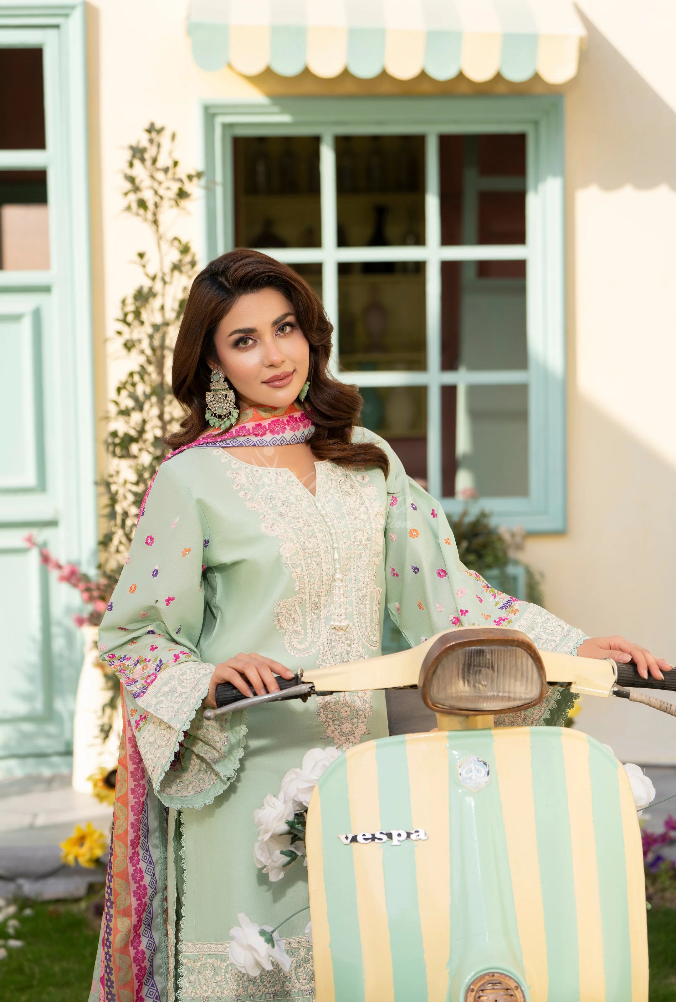 Original karma collection 3pc suit with embroidery farshi shalwar SAGE TINT
KC-1556