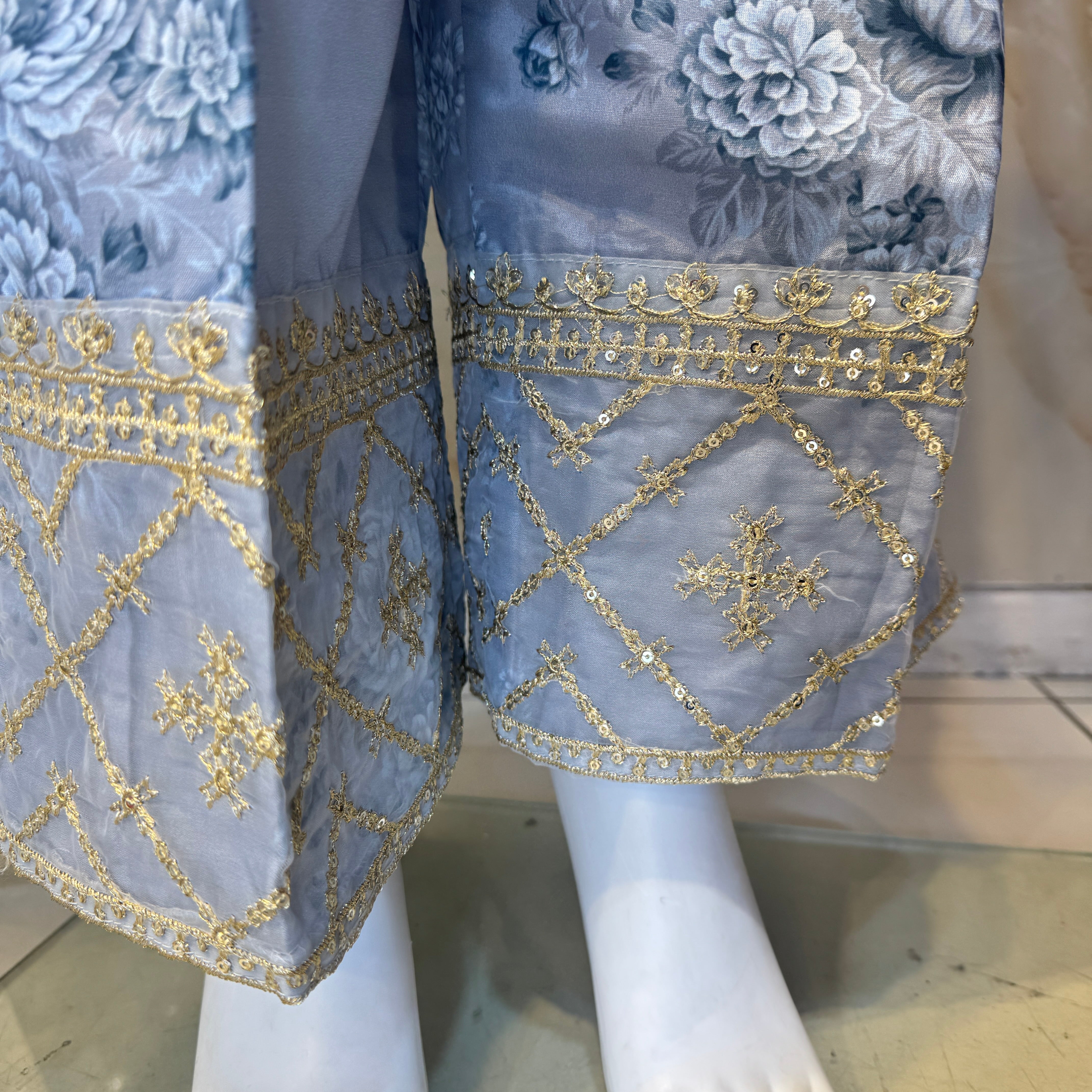 Ar baby blue ethnic  chiffon with patchwork  Womenswear