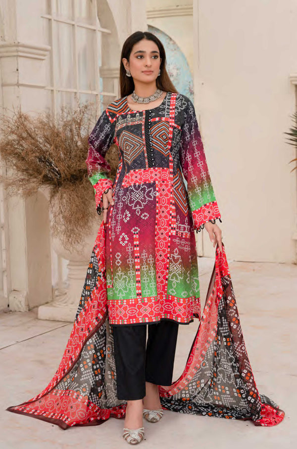 3pc Lawn suit with Chiffon Dupatta