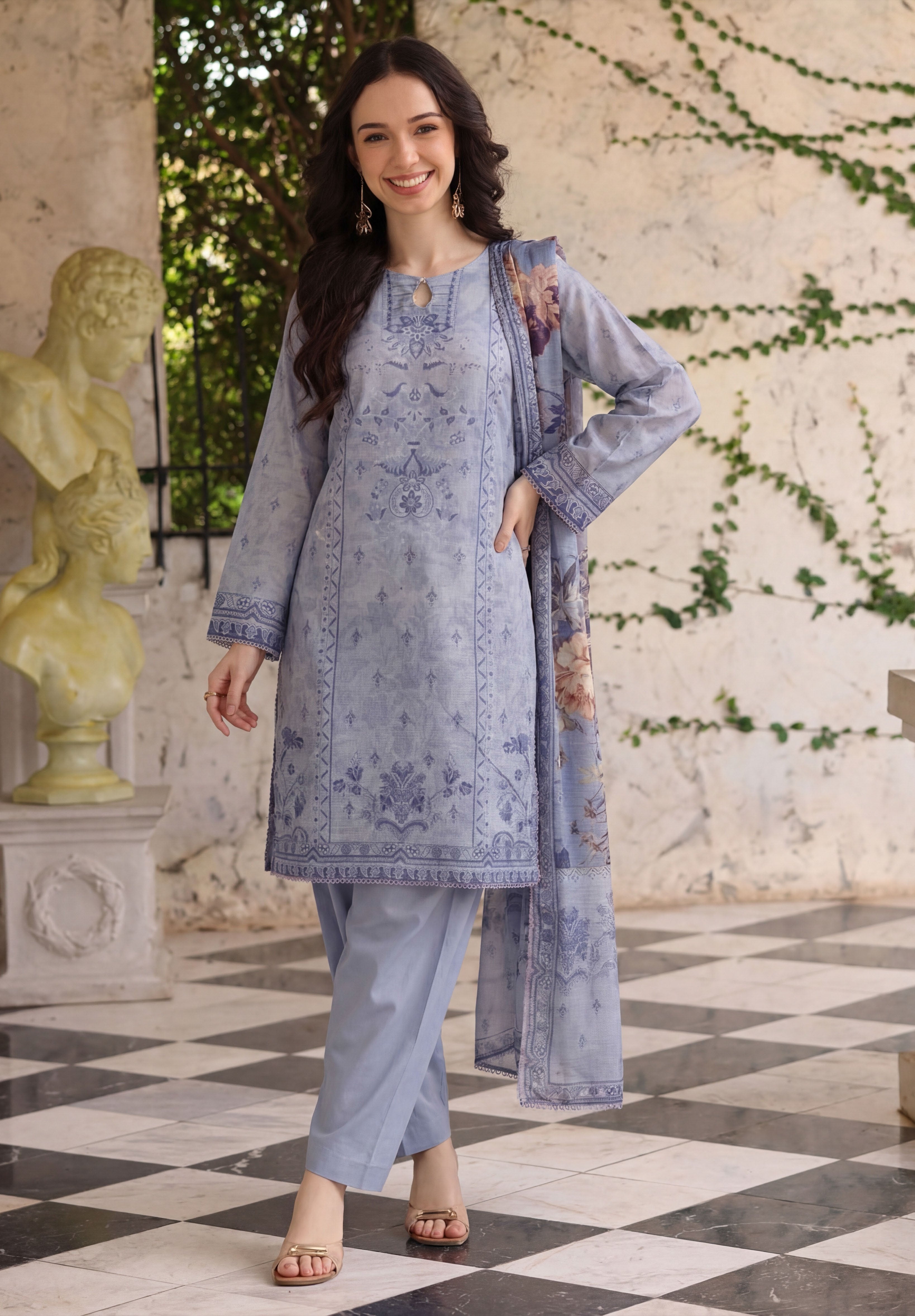 Lavender Grey 3pc Lawn Stitched Suit