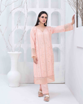 Peach Pink Embroidered Slub Linen 2-Piece Suit