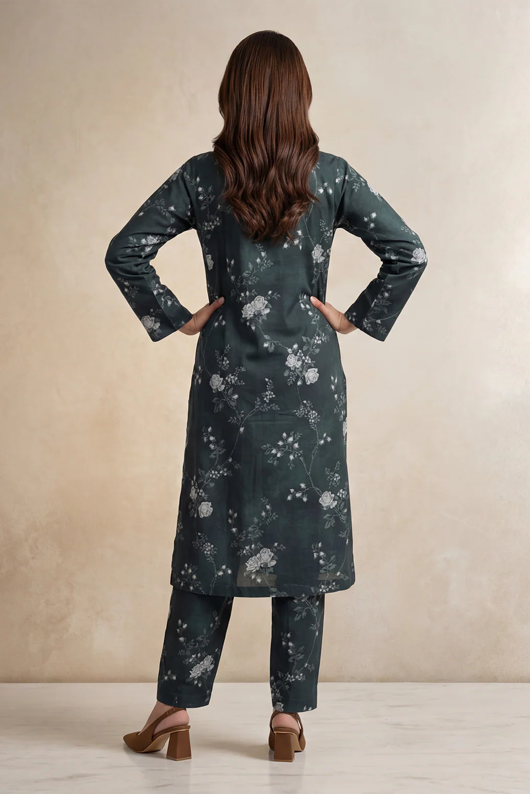 2pc co-ord set green and white flower D-5471 - Noore vol 4