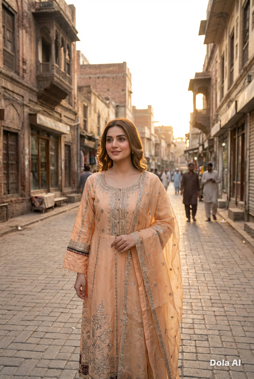 Zj peach long length frock maxi Casual 3pc outfit