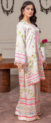 Luxury 2pc silk cream with pink and green