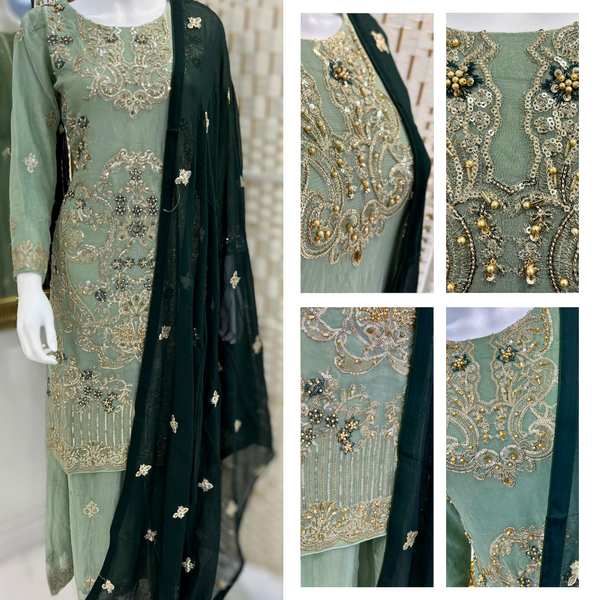 Casual Charm Sharara - Mint green & bottle green