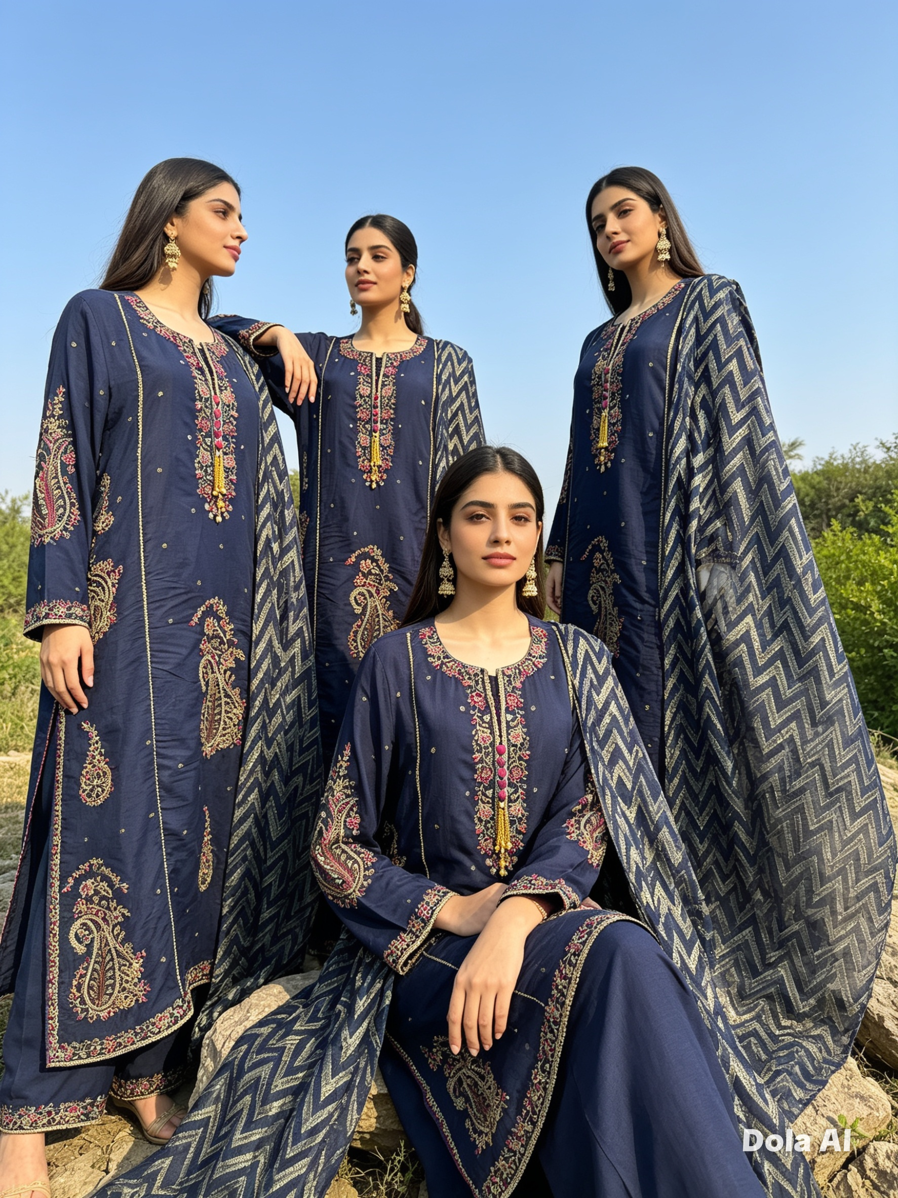 Ethnic inspired blue 3pc outfit