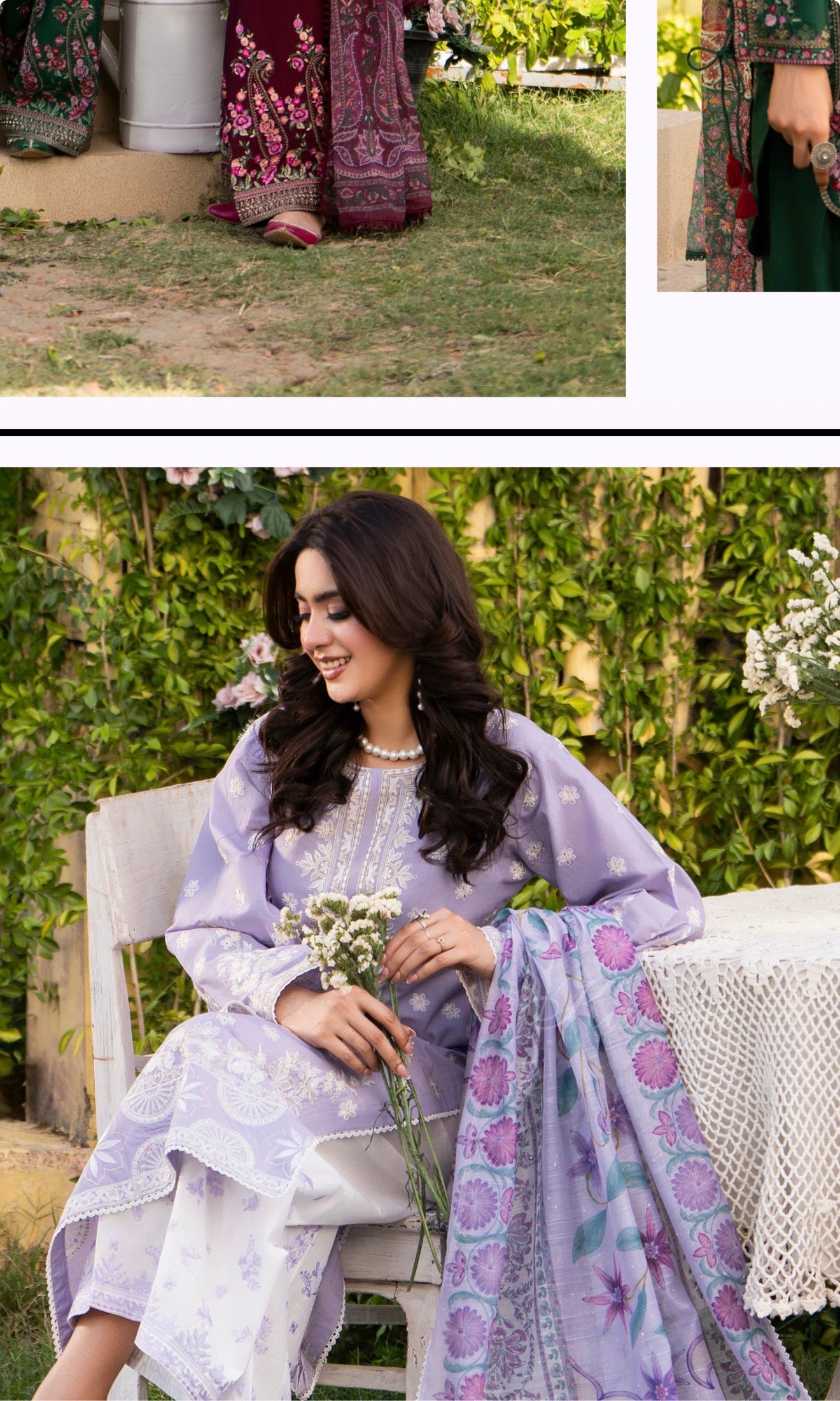 Lilac with white embroidery 3pc original karma suit
