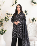 Black & White Printed Suit with Floral Pattern Dupatta