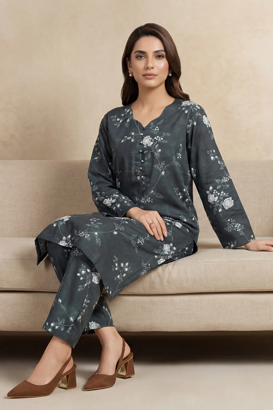 2pc co-ord set green and white flower D-5471 - Noore vol 4