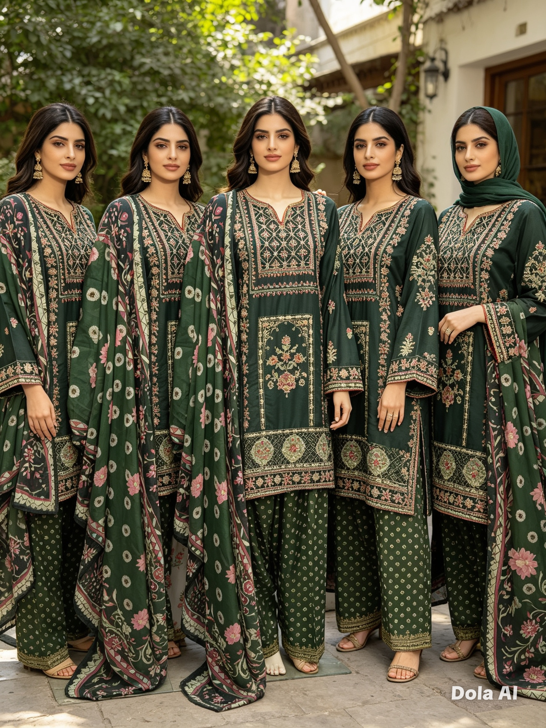 3pc bottle green ethnic inspired outfit