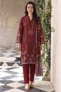 Maroon 3pc Lawn Stitched Suit