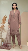 Mauve Taupe Embroidered 3-Piece Suit with Printed Digital Dupatta