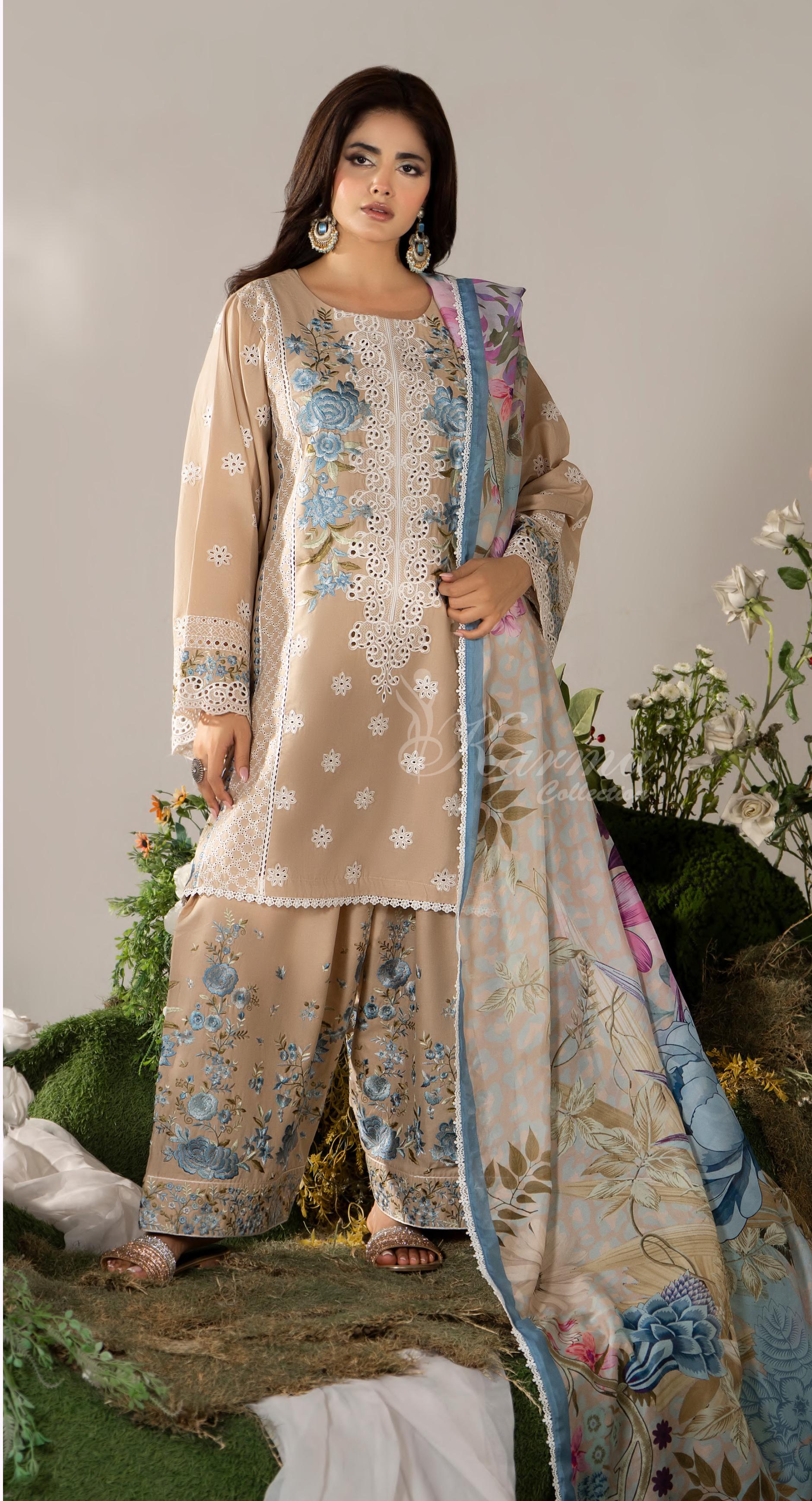 Light Taupe Karma Signature Embroidered 3 Piece suit