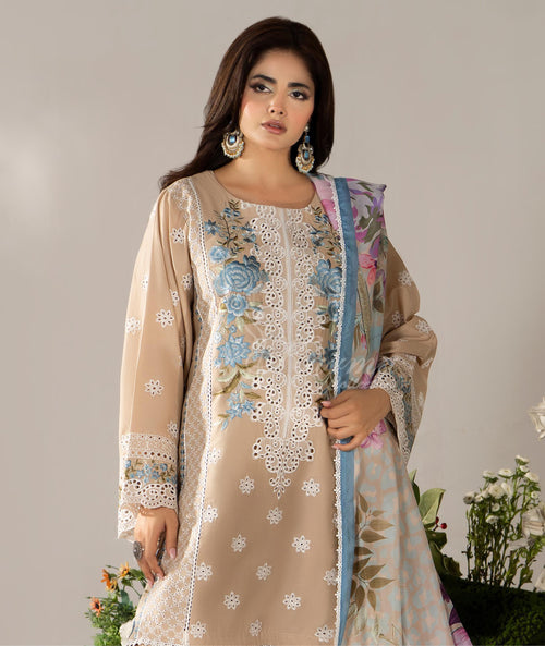 Light Taupe Karma Signature Embroidered 3 Piece suit