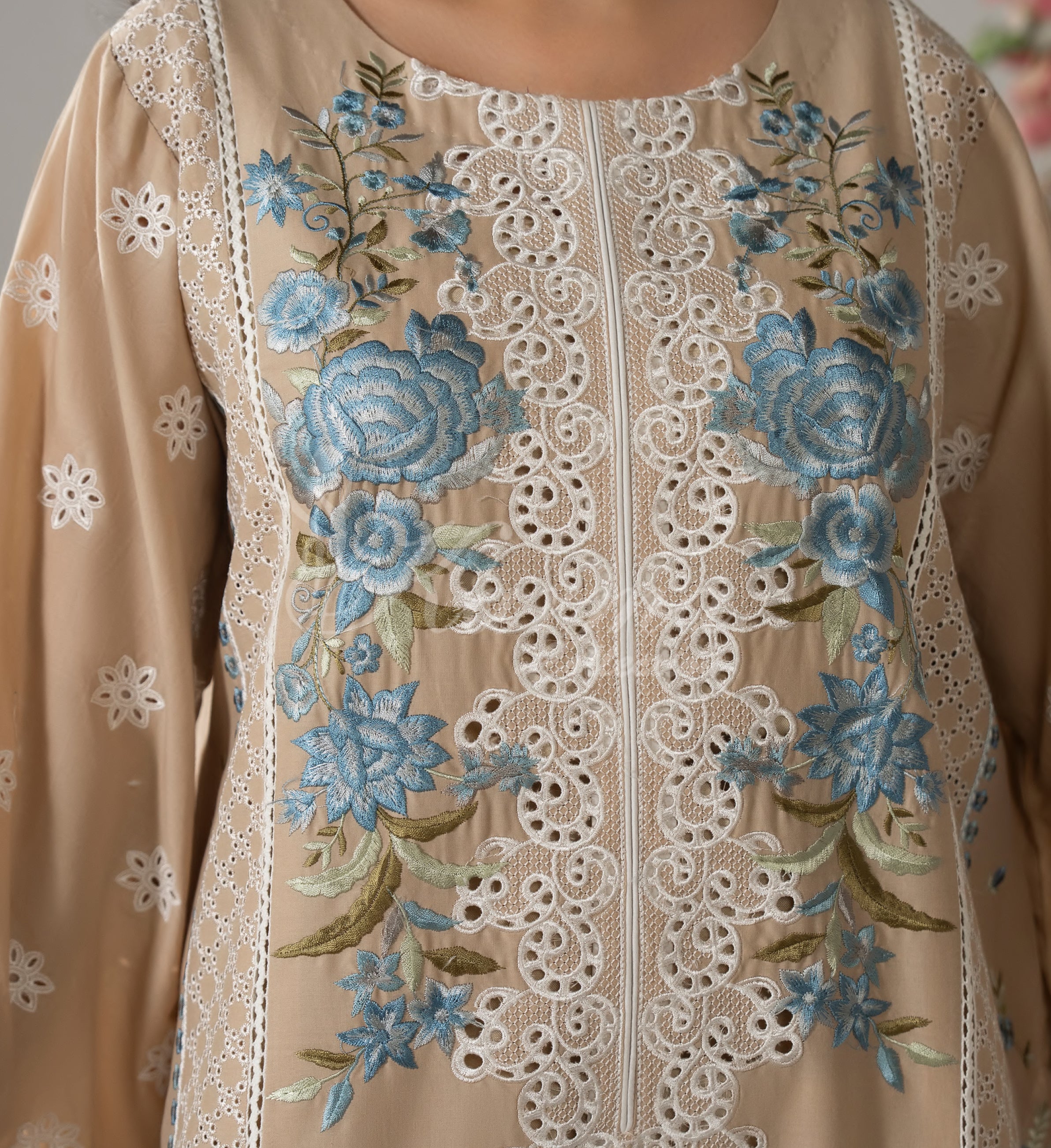 Light Taupe Karma Signature Embroidered 3 Piece suit