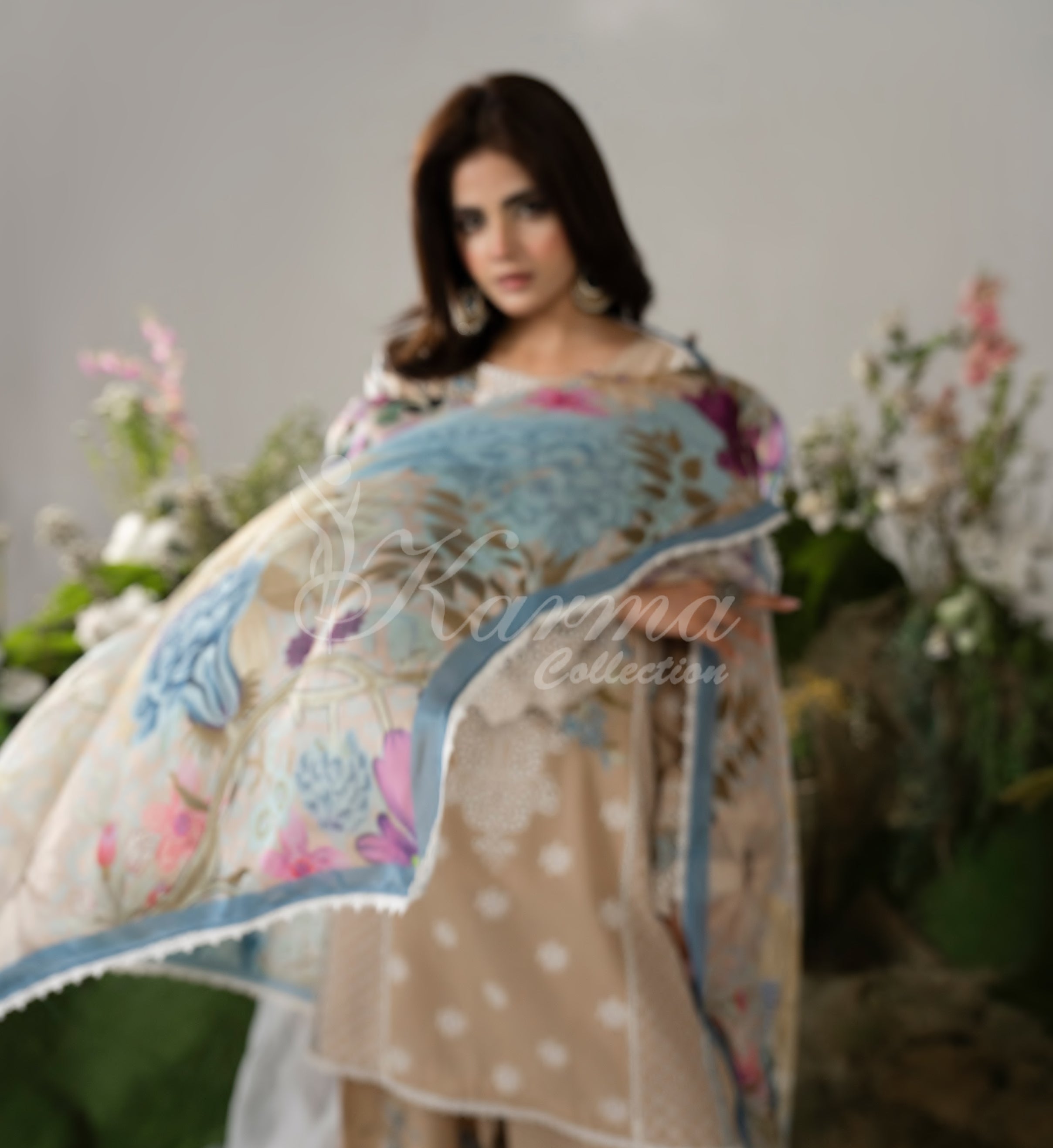 Light Taupe Karma Signature Embroidered 3 Piece suit
