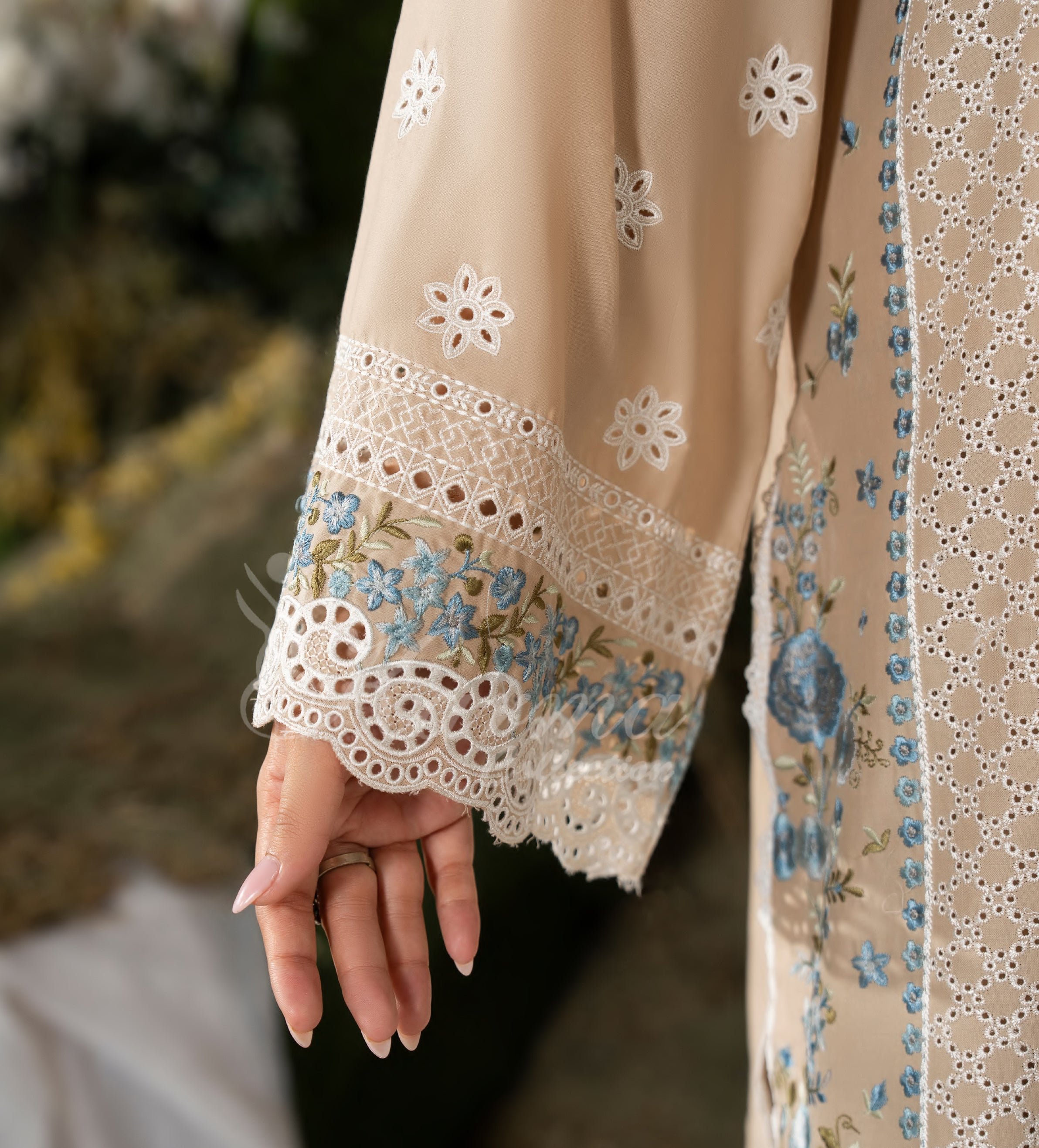 Light Taupe Karma Signature Embroidered 3 Piece suit