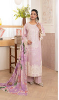 Blush Pink Embroidered Lawn Suit with Straight Trouser & Printed Chiffon Dupatta