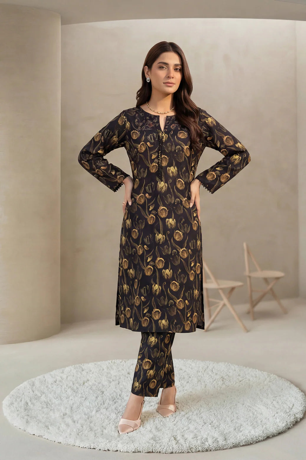 2pc co-ord set black and orange print noore vol 4