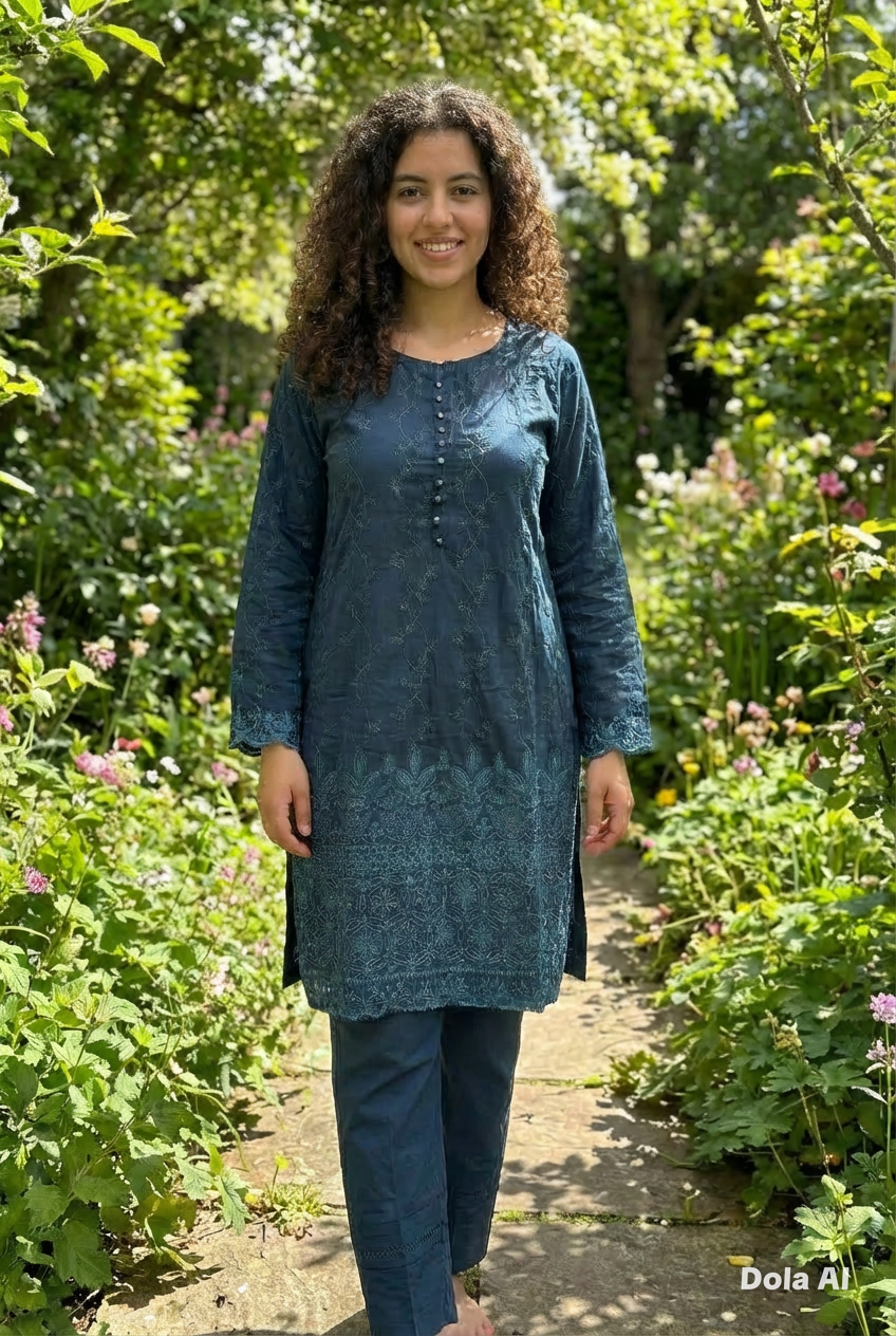 2pc co-ord set navy blue full thread embroidery