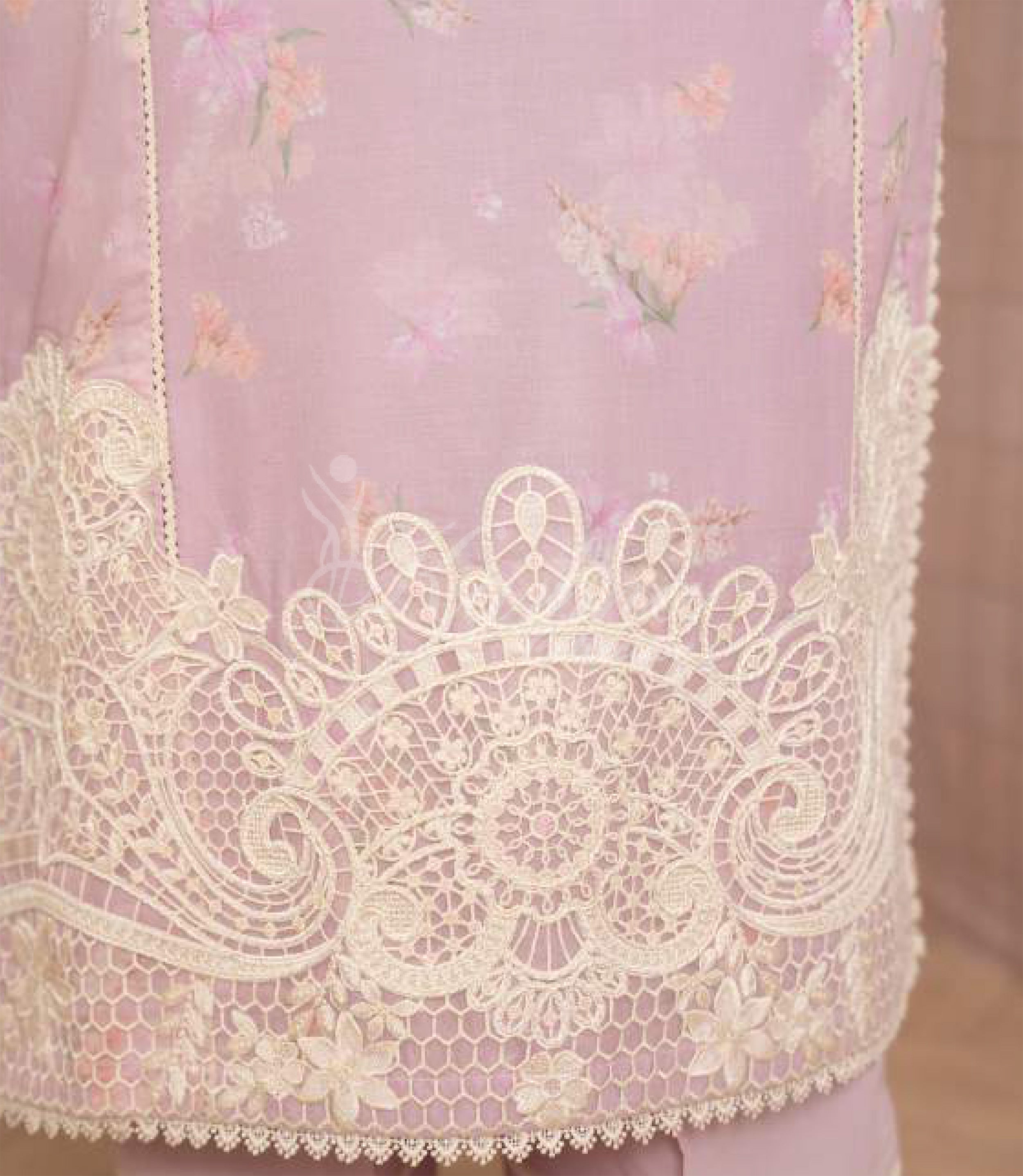 Blush Pink Embroidered Lawn Suit with Straight Trouser & Printed Chiffon Dupatta