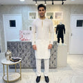 Embroidered Kurta Trouser - White with Gold