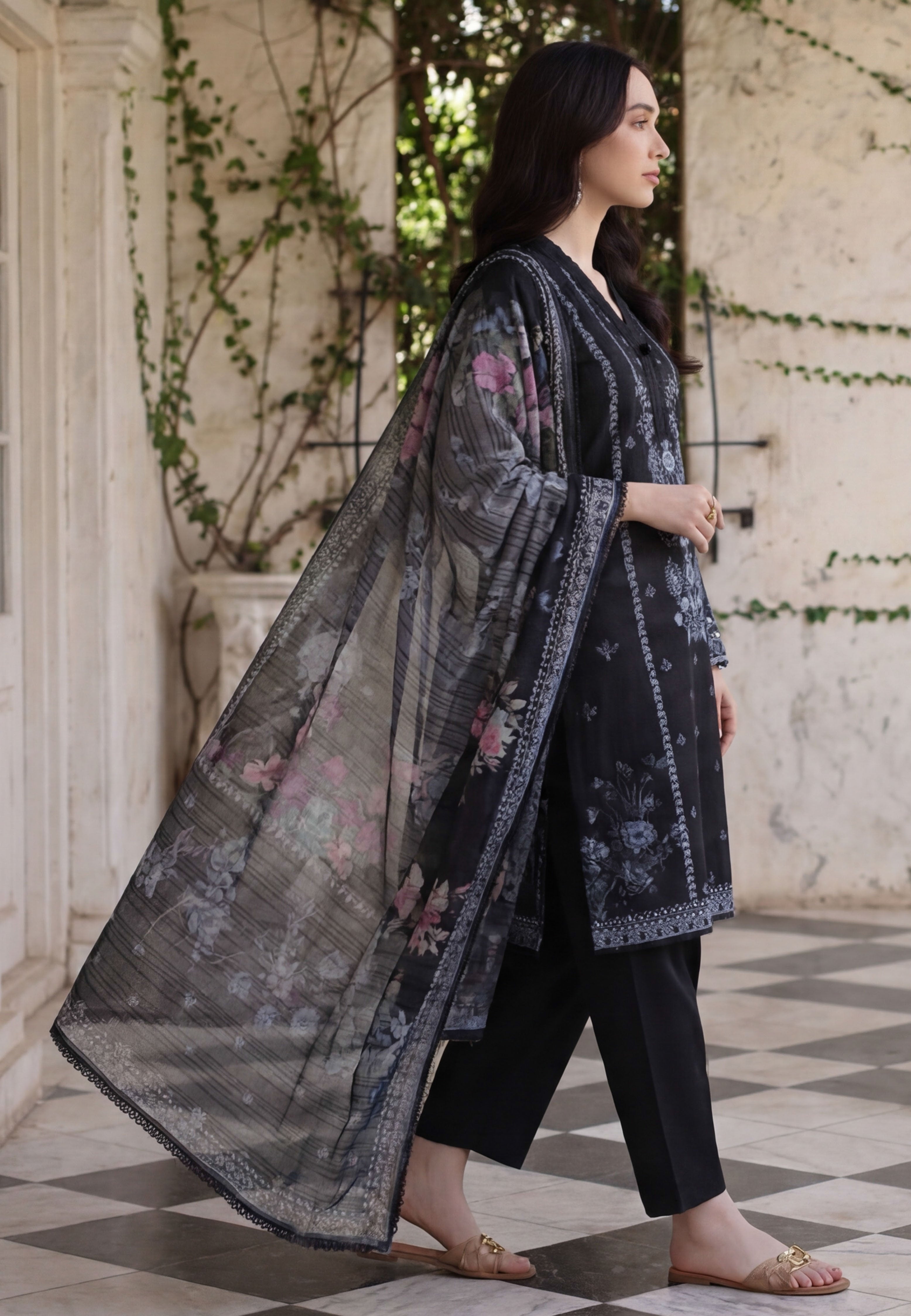 Midnight Grey 3pc Lawn Stitched Suit
