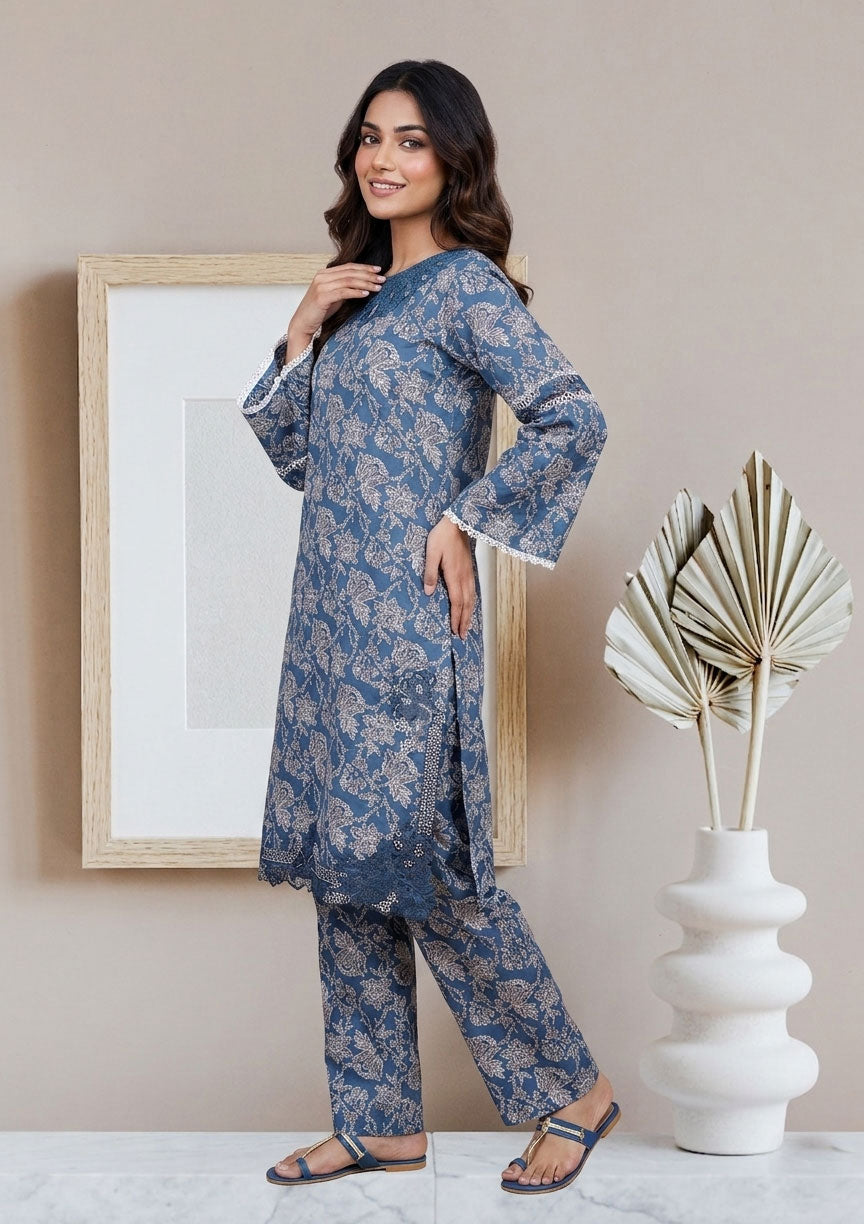 Dusty Denim Blue trendy Patch Work Co-ord Set