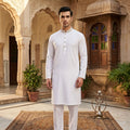 Embroidered Kurta Trouser - White with Silver